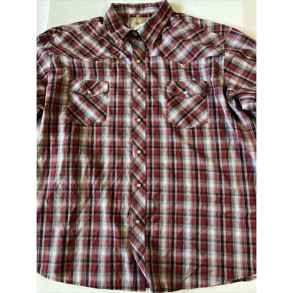 Wrangler Shirt Mens 3XL Red Maroon Pearl Snap Plaid Western Cowboy Rancher EUC - Picture 2 of 7